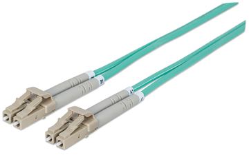 Intellinet Fibre Optic Patch Cable, OM3, LC/LC, 3m, Aqua, Duplex, Multimode, 50/125 µm, LSZH, Fiber, Lifetime Warranty