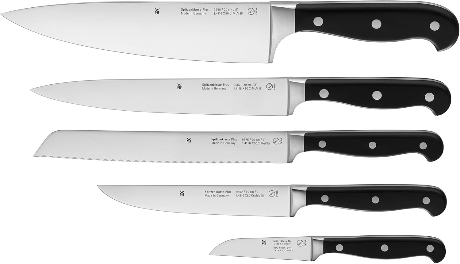 WMF Spitzenklasse Plus Messerset 5teilig, Made in Germany, 5 Messer geschmiedet, Küchenmesser, Performance Cut, Spezialklingenstah