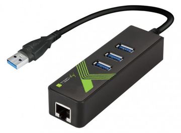 Techly USB3.0 Gigabit Ethernet Adapter Converter with 3-Port Hub
