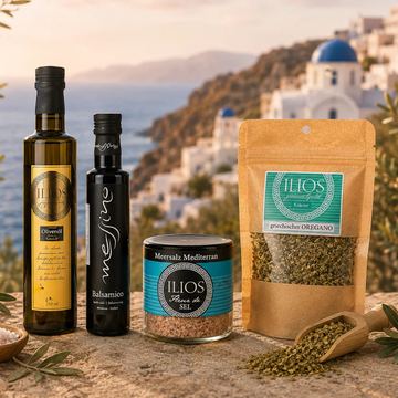 ILIOS Mediterrane Salatküche – griechischer Salat Set mit Öl, Essig & Oregano