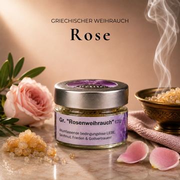 Griechischer Weihrauch Rose – herzöffnend, friedvoll & voller Liebe (Glas)