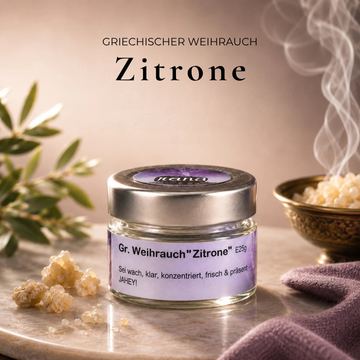 Griechischer Weihrauch Zitrone im dekorativen Glas – spritzig-frisch & handgemacht