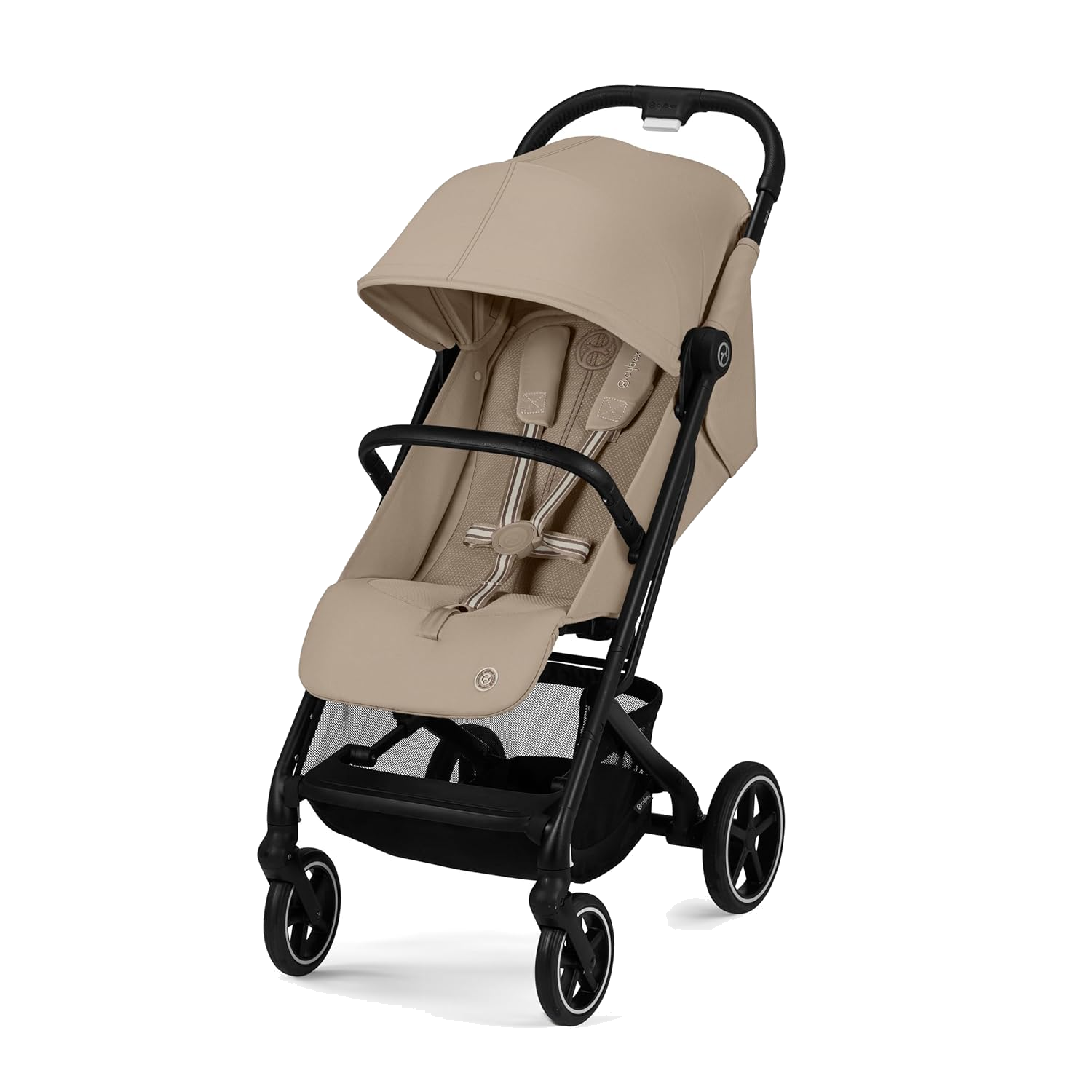 Cybex Gold Kinderwagen Beezy mit One-Pull Harness, Ab Geburt bis ca. 4 Jahre (max. 22 kg), Kompakt und ergonomisch, Almond Beige (Beige mit schwarzem Rahmen)