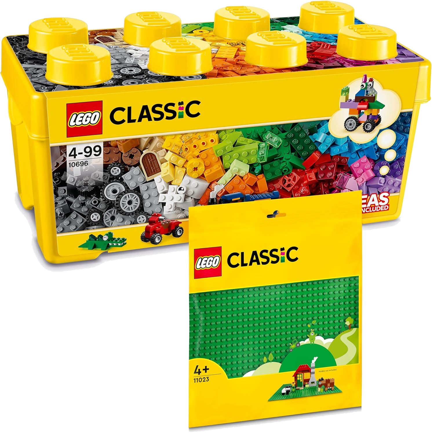 Lego Classic Bausteine Box Mittelgroß + Grüne Platte: Aufbewahrungsboxen & Bauplatte Bundle, Steinebox mit Baseplate für Kinder ab 4 Jahre