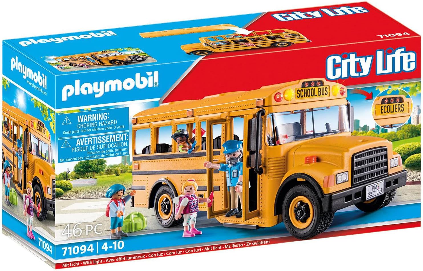 PLAYMOBIL City Life 71094 US Schulbus, Spielzeug-Bus mit Blinklicht, Spielzeug für Kinder ab 4 Jahren