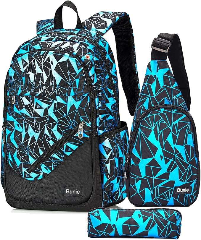 bunie Rucksack für Jungen Große Büchertasche wasserdichte Schultasche Federmäppchen Umhängetasche Set für Grundschule Mittelschule Gymnasium