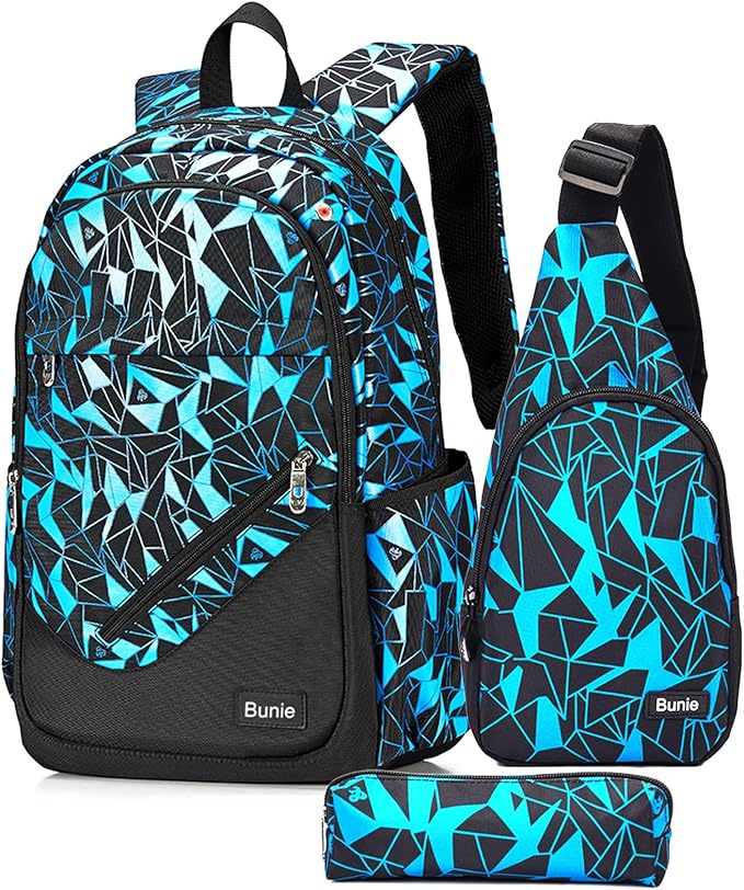 bunie Rucksack für Jungen Große Büchertasche wasserdichte Schultasche Federmäppchen Umhängetasche Set für Grundschule Mittelschule Gymnasium