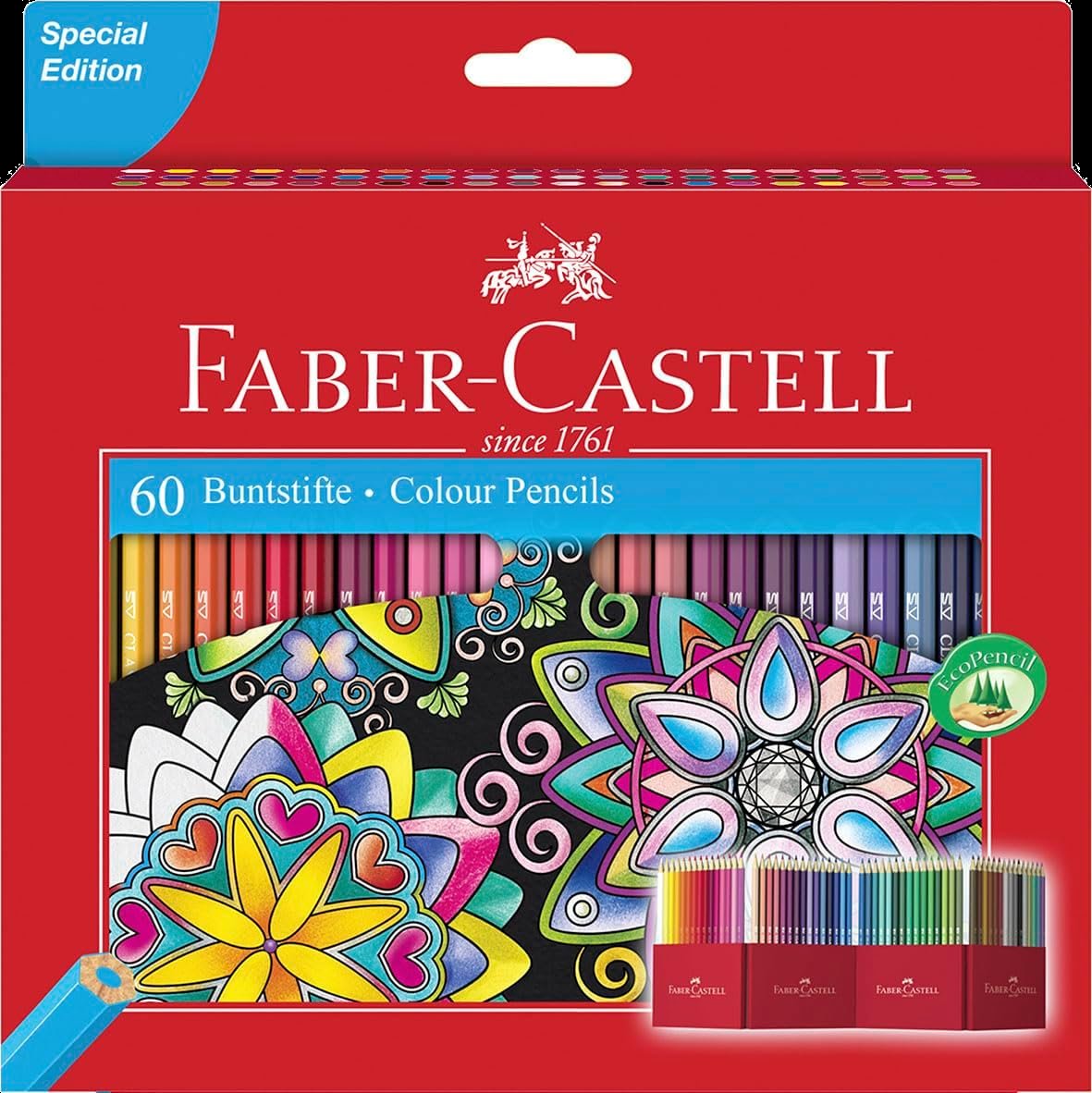 Faber-Castell 111260 Castle Buntstifte Set, 60 Farben, hexagonal, bruchsicher, weiche Mine, hohe Farbbrillanz, Malzubehör für Kinder & Erwachsene