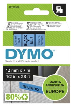 Dymo D1 - Selbstklebend - Schwarz auf Blau - Rolle (1,2 cm x 7 m)
