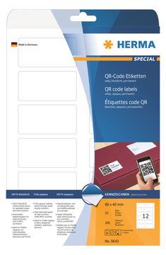 HERMA Special - Papier - matt - permanent selbstklebend - weiß - 80 x 40 mm 300 Etikett(en) (25 Bogen x 12)