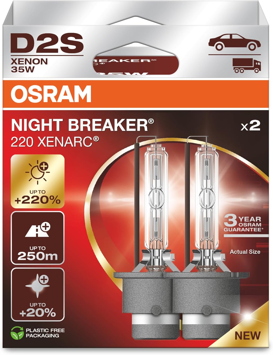 Osram D2S 35W XENARC® NIGHT BREAKER® LASER +220% 3 Jahre Garantie* 2 St