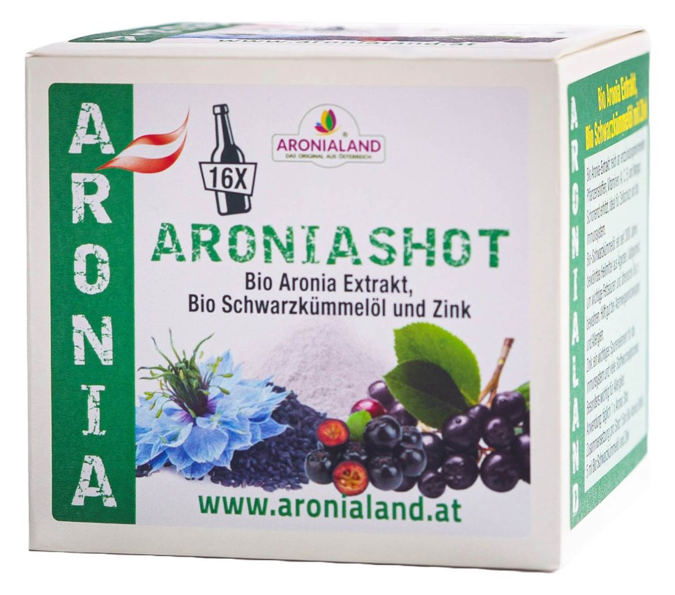 ARONIA SHOT - Immun Aktiv Drink mit Bio Aronia Extrakt, Bio Schwarzkümmelöl und Zink