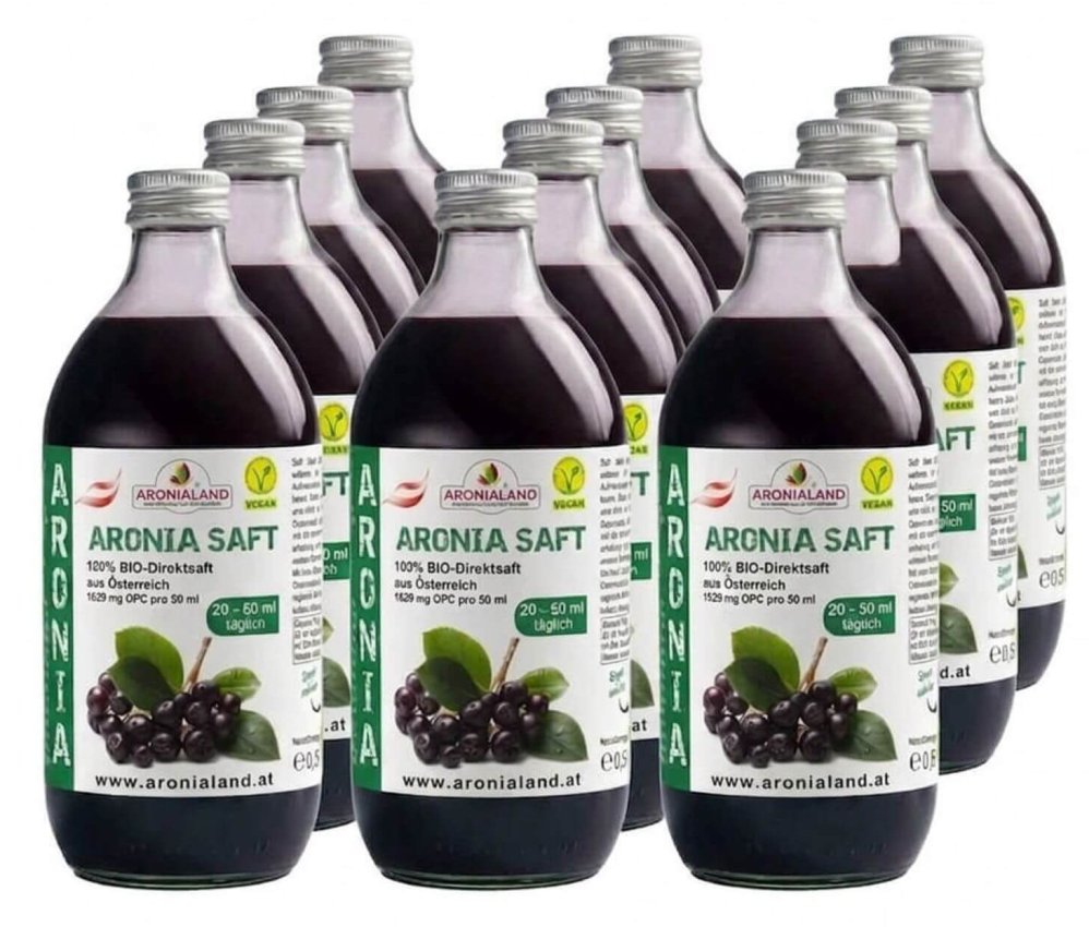 Bio-Aroniasaft 12 × 0,5 l – 100 % Direktsaft aus Österreich, 1.629 mg OPC pro 50 ml