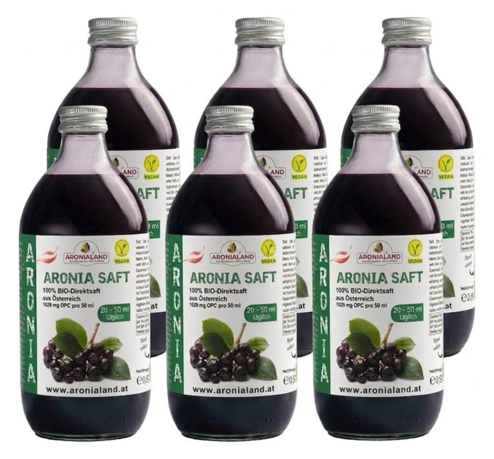 Bio-Aroniasaft 6 × 0,5 l – 100 % Direktsaft aus Österreich, 1.629 mg OPC pro 50 ml