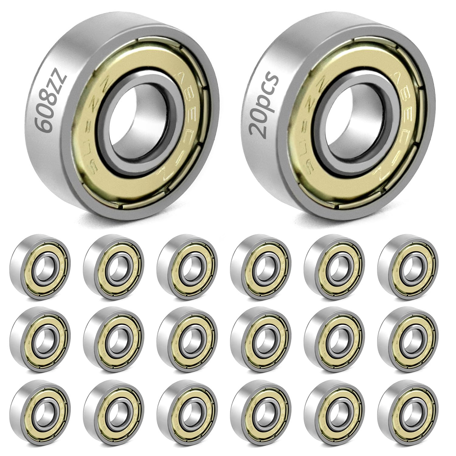 QWORK® 20 Stück 608zz Kugellager, Metall Double Shielded Miniatur Rillenkugellager, für Skateboards, Roller, Inline Skates, 8mm x 22mm x 7mm