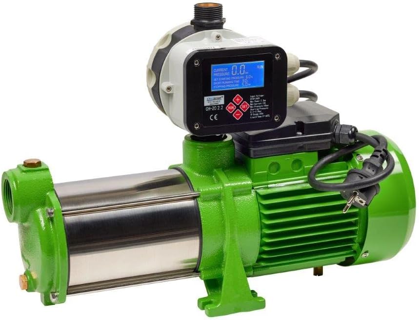 Kreiselpumpe 1,65 Kw Gartenpumpe Edelstahl 10.000 L/h, 6,5 Bar einstellb. Druckschalter mit LCD Display Trockenlaufschutz Funktion