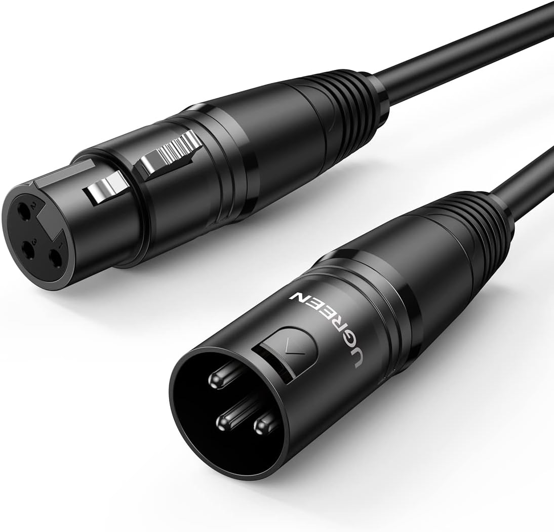 UGREEN XLR-Kabel, XLR-Lautsprecherkabel, 3-poliges Stereo-Mikrofonkabel, Stecker auf Buchse, Verlängerung für Heimstudio, Endstufe, Mischpult, Schreibtisch, professionelle Aufnahme, Live-Bühne (2 m)