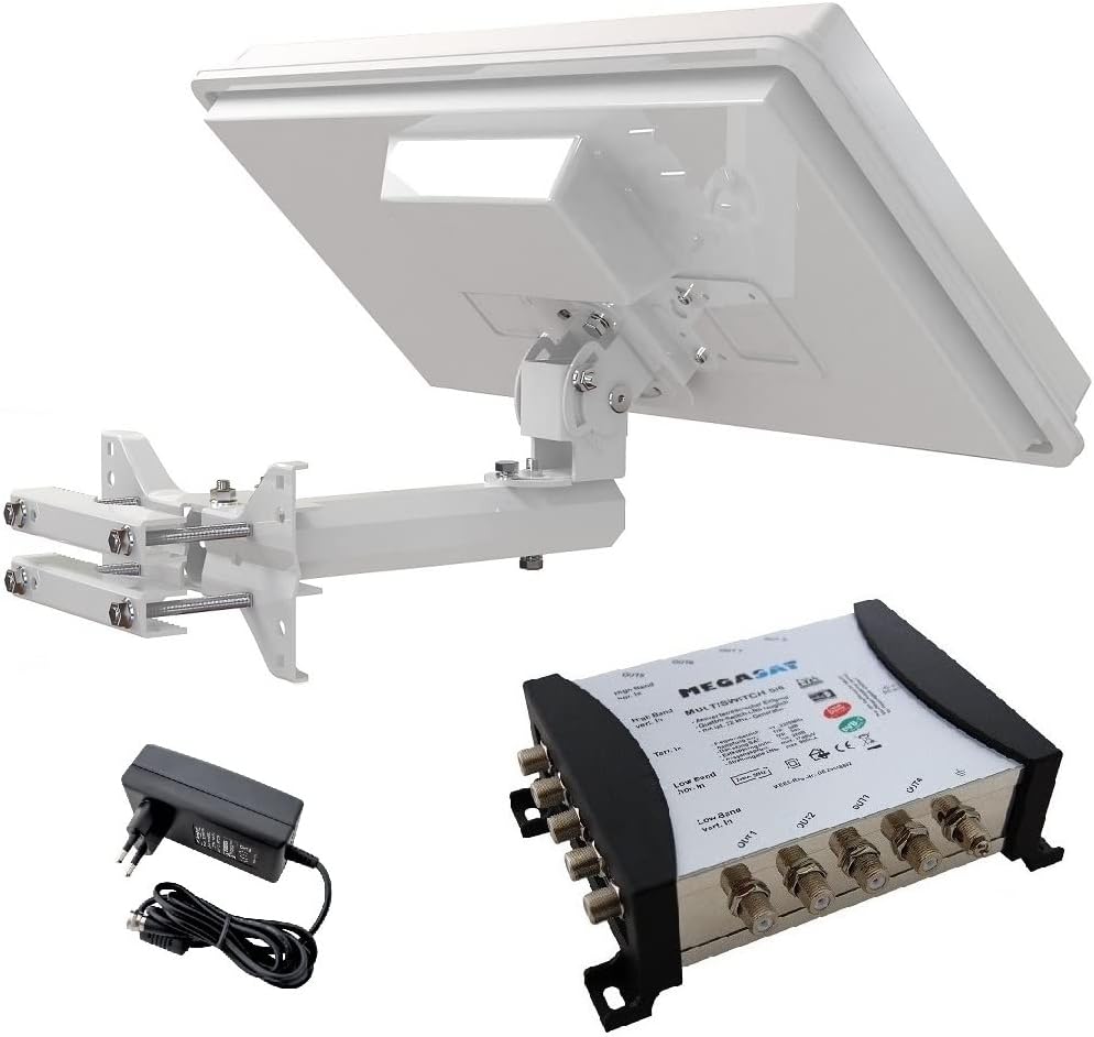 Set: SELFSAT H30D4+ Flachantenne + Fensterhalterung + Megasat Multischalter 5/8 (Full HD 4K UHD Sat Anlage für bis zu 8 Teilnehmer)