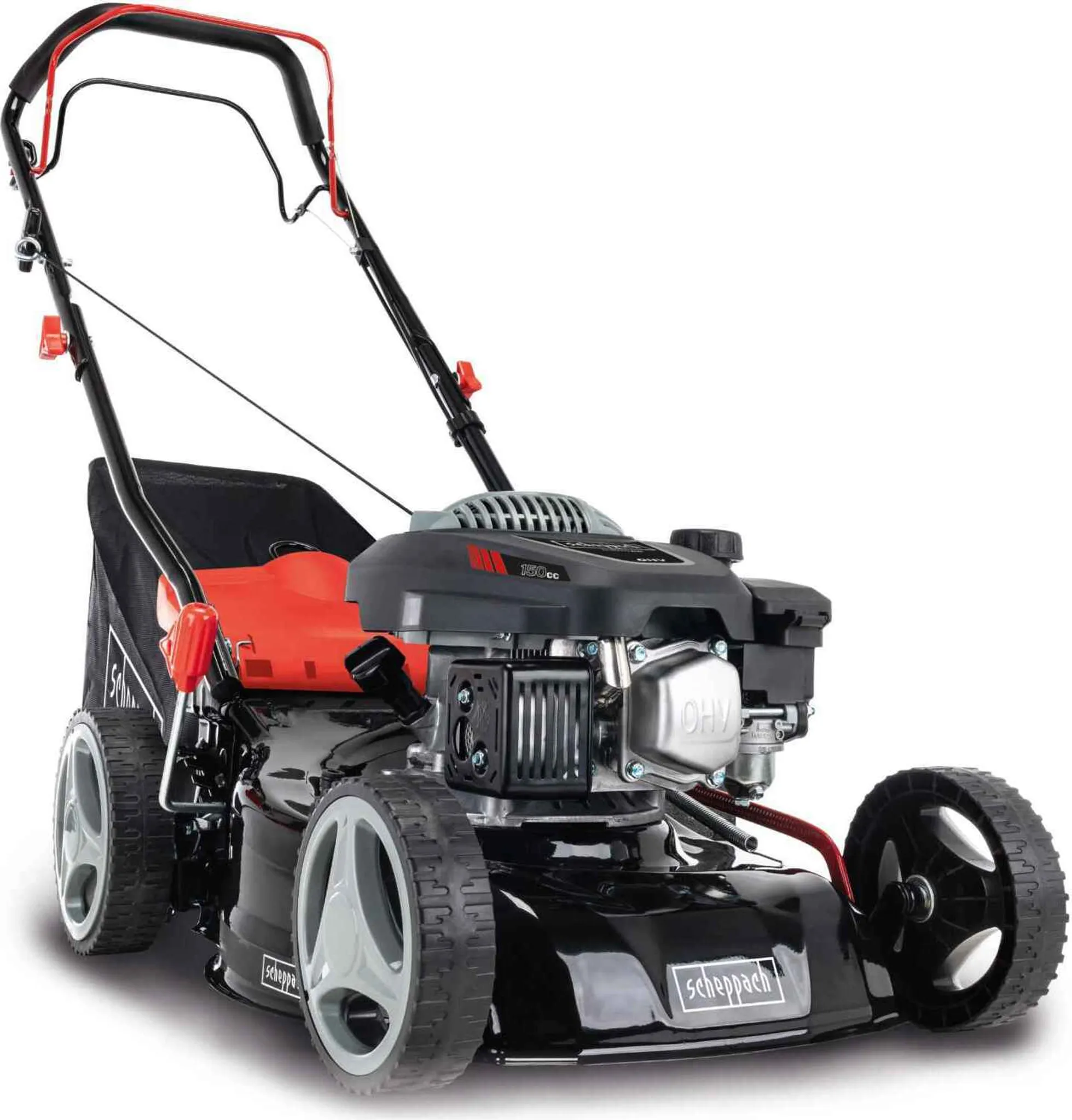 Scheppach Benzin Rasenmäher MS150-42 - 3,5PS | Schnittbreite 42cm | Radantrieb | Reinigungsfunktion | Mulchfunktion | 45 L | 7 Stufen (25-75mm)