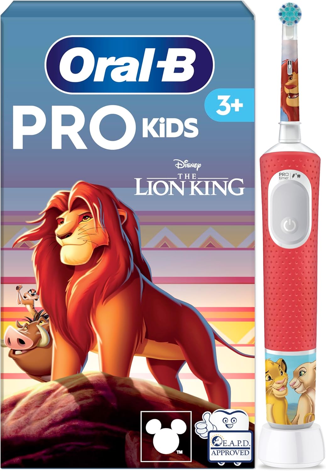 Oral-B Pro Kids 3+ König der Löwen Elektrische Zahnbürste für Kinder — Electric Toothbrush ab 3 Jahren, Inkl. 1 Aufsteckbürste, Extra Weiche Borsten und 2 Putzmodi für Zahnpflege, Weiß/Rot