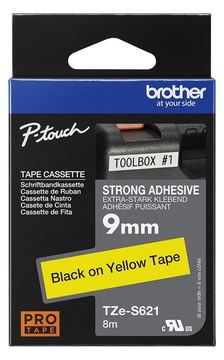 Brother TZe-S621 - Extra starker Klebstoff - Schwarz auf Gelb - Rolle (0,9 cm x 8 m)