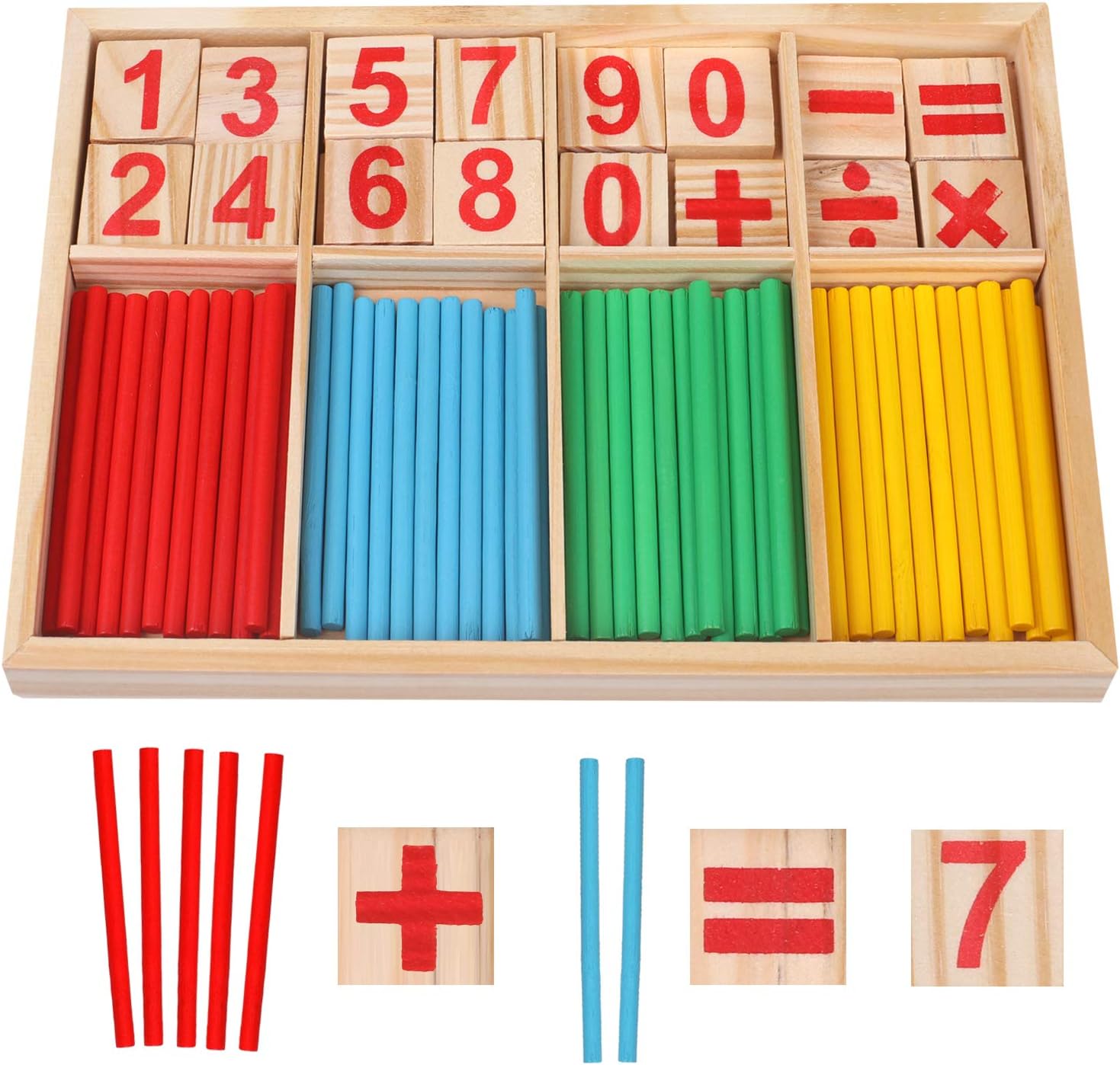 Montessori mathematisches Spielzeug Holz,Rechenstäbchen,Zahlenlernspiel, Pädagogisches Mathe-Spielzeug für Kinder 3 4 5