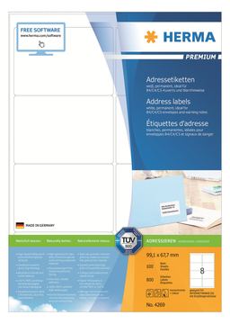 HERMA Premium - Papier - matt - permanent selbstklebend - weiß - 99.1 x 67.7 mm 800 Etikett(en) (100 Bogen x 8)
