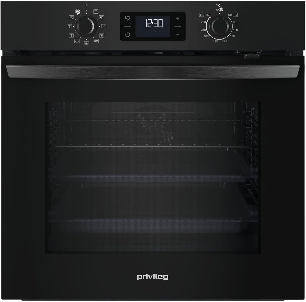 Privileg PBA285HR0K Einbaubackofen, A plus, 71 Liter, Hydrolyse-Reinigungsfunktion, Heißluftbackofen mit 11 Funktionen, Turn und Go, Black Glass