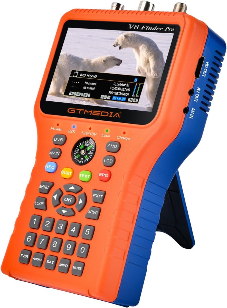 GTMEDIA V8 Finder Pro Satellite Signal Finder DVB-S2X/S2/S/T2/T/C/ATSC-C MPEG-2/4 H.264/H.265 (10 Bit) Combo Meter Auto Calculate Angle of AZ EL