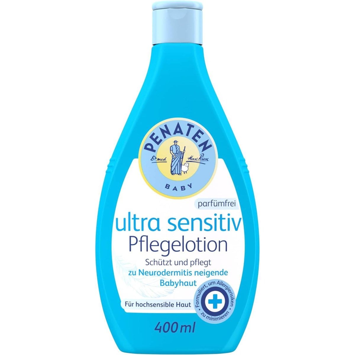 Ultra Sensitiv Pflegelotion parfümfrei 400ml, ohne Farbstoffe formulierte Baby Bodylotion für die Pflege zu Neurodermitis neigender Babyhaut, Körperlotion speziell für Neugeborene entwickelt