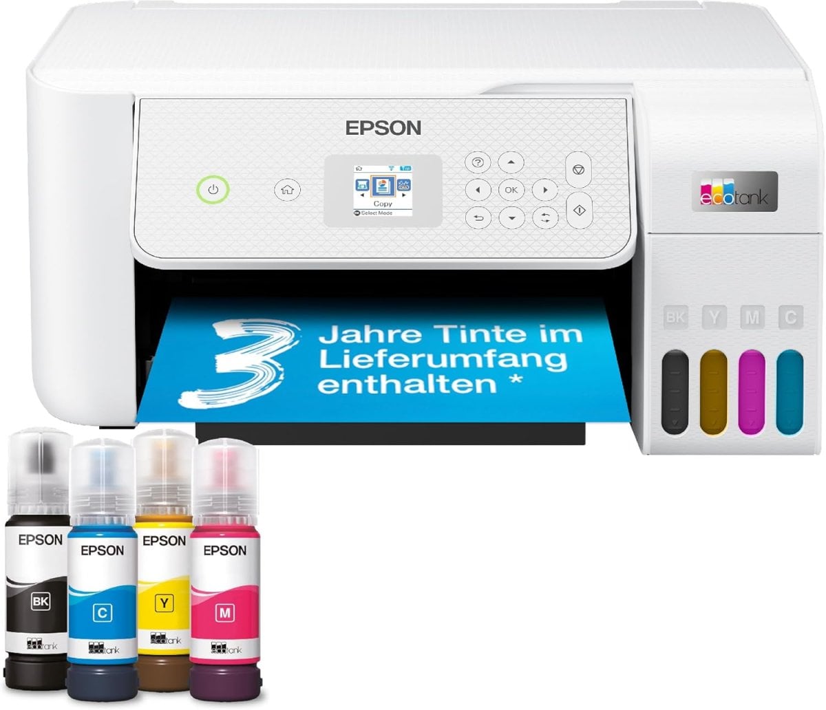 Epson EcoTank ET-2876 Tintentankdrucker | für vielbeschäftigte Haushalte | WLAN | A4 | Drucken, Kopieren, Scannen | 3.7 cm LCD-Bildschirm | inkl. Tinte für bis zu 3 Jahre