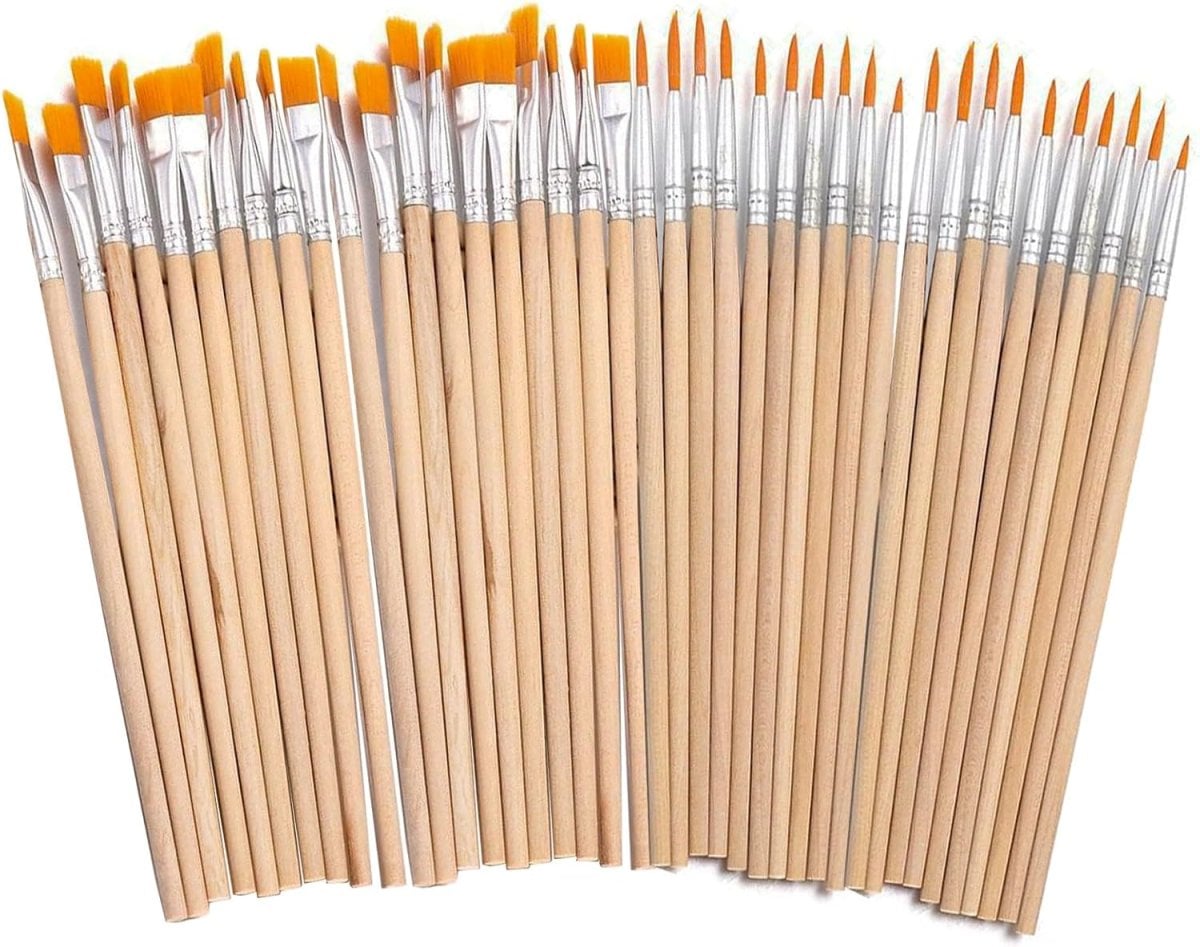 40 Stück Pinsel Set, 20 Flache Pinsel und 20 Stück Runde Kleine für Kunstmalerei und Details