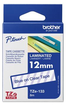 Brother TZe-133 - Blau auf durchsichtig - Rolle (1,2 cm x 8 m)