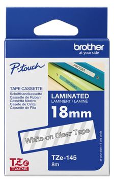 Brother TZe-145 - Standard-Klebstoff - weiß auf durchsichtig - Rolle (1,8 cm x 8 m)
