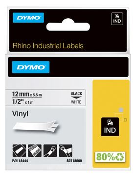 Dymo IND All-Purpose - Vinyl - Klebstoff - Schwarz auf Weiß - Rolle (1,2 cm x 5 m)