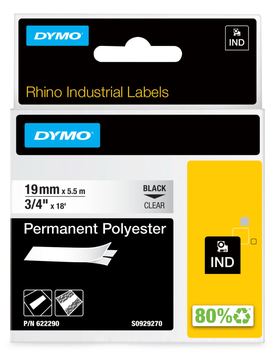 Dymo RhinoPRO Permanent Polyester - Polyester - permanenter Klebstoff - schwarz auf durchsichtig - Roll (1.9 cm x 5.5 m)