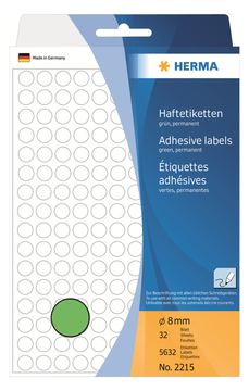 HERMA Permanenter Klebstoff - grün - 8 mm rund 5632 Etikett(en) (32 Bogen x 176)