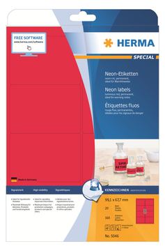 HERMA Special - Papier - matt - permanent selbstklebend - Luminous Red - 99.1 x 67.7 mm 160 Etikett(en) (20 Bogen x 8)