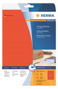 HERMA Special - Papier - matt - permanent selbstklebend - Rot - 105 x 42.3 mm 280 Etikett(en) (20 Bogen x 14)