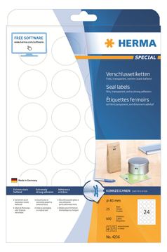 HERMA Special - Polyester - selbstklebend - durchsichtig - 40 mm rund 600 Etikett(en) (25 Bogen x 24)