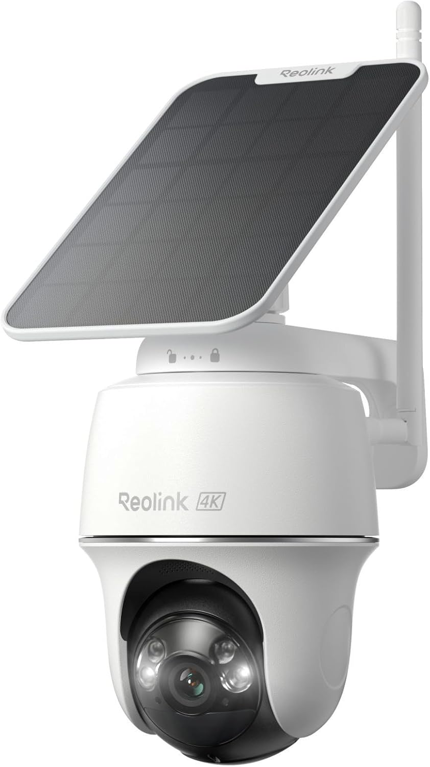 Reolink Erste 4K Solar Überwachungskamera Aussen Akku, Argus PT Ultra + Solarpanel, 2,4&5GHz WiFi, Auto-Tracking, Solar WLAN Kamera Outdoor mit 8MP UHD Farbnachtsicht, KI-Erkennung