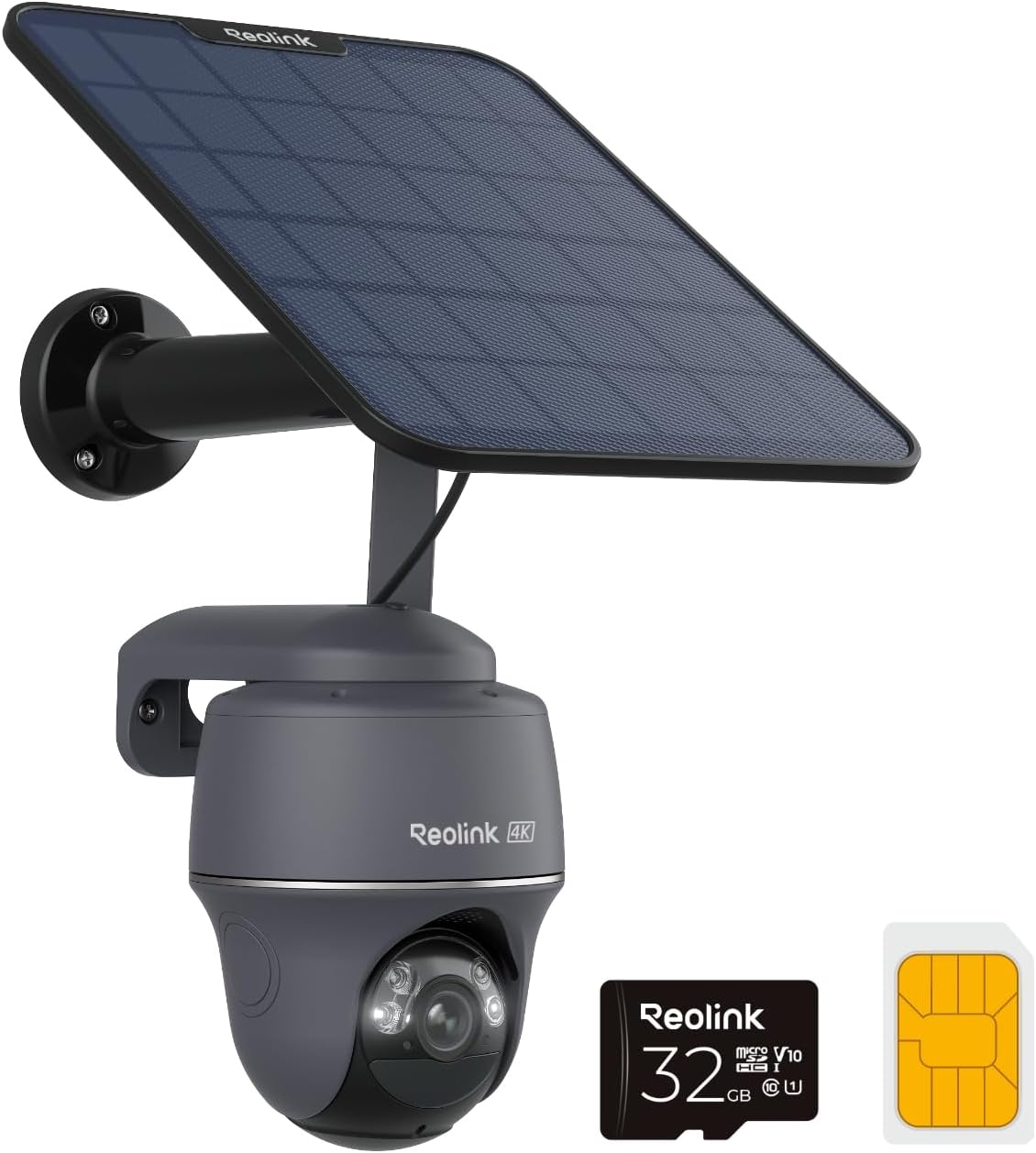 Reolink 4K 4G LTE Überwachungskamera Aussen mit SIM Karte Ohne WLAN, 355°&140° PTZ Solar Kamera Outdoor mit 8MP Farbnachtsicht, 32GB microSD-Karte, Go PT Ultra (Grau) +Solarpanel