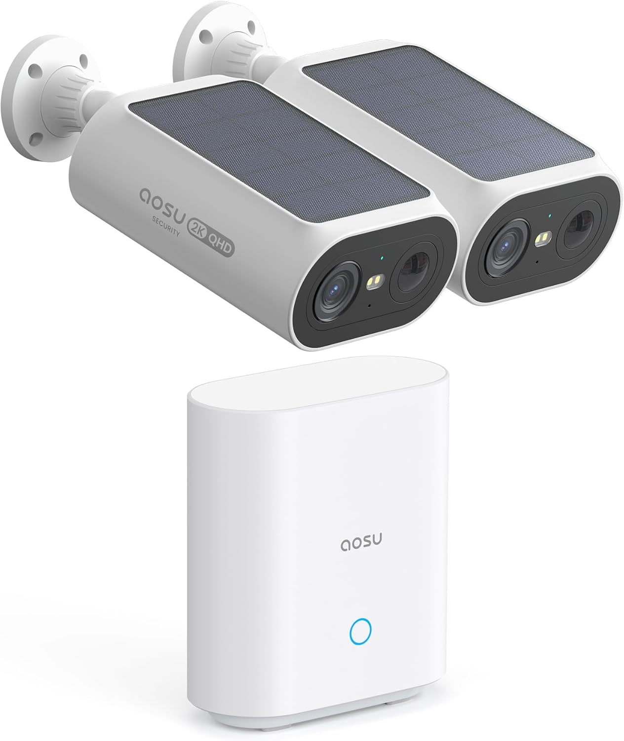 aosu 2K Überwachungskamera Aussen Solar Akku 2 Cam-Kit mit aosuBase Integrierte Solarplatte,Kein ABO Erforderlich 32GB Lokaler Speicher AI Personerkennung 2-Wege-Audio Farbige Nachtsicht IP65