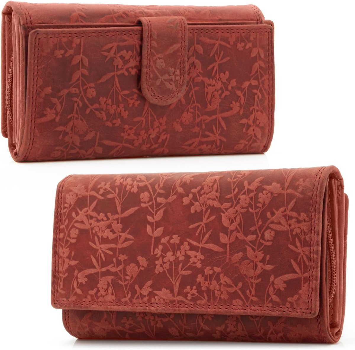 ekavale Damen-Geldbörse groß im Langformat Portemonnaie mit Druckknopf und RFID- Schutz, Geldbörse mit Blüten Muster
