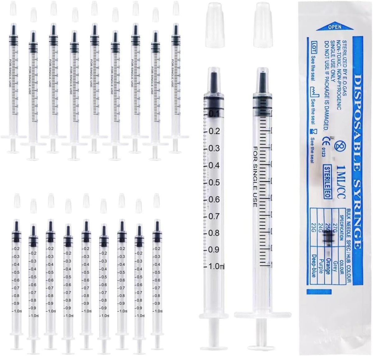 1 ml Kolostrum Spritze Kunststoffspritzen mit Kappen, keine Nadel zum Nachfüllen und Messen von Flüssigkeiten, wissenschaftliche Labors, Pflanzenbewässerung, Tierfütterung, Kleberapplikator