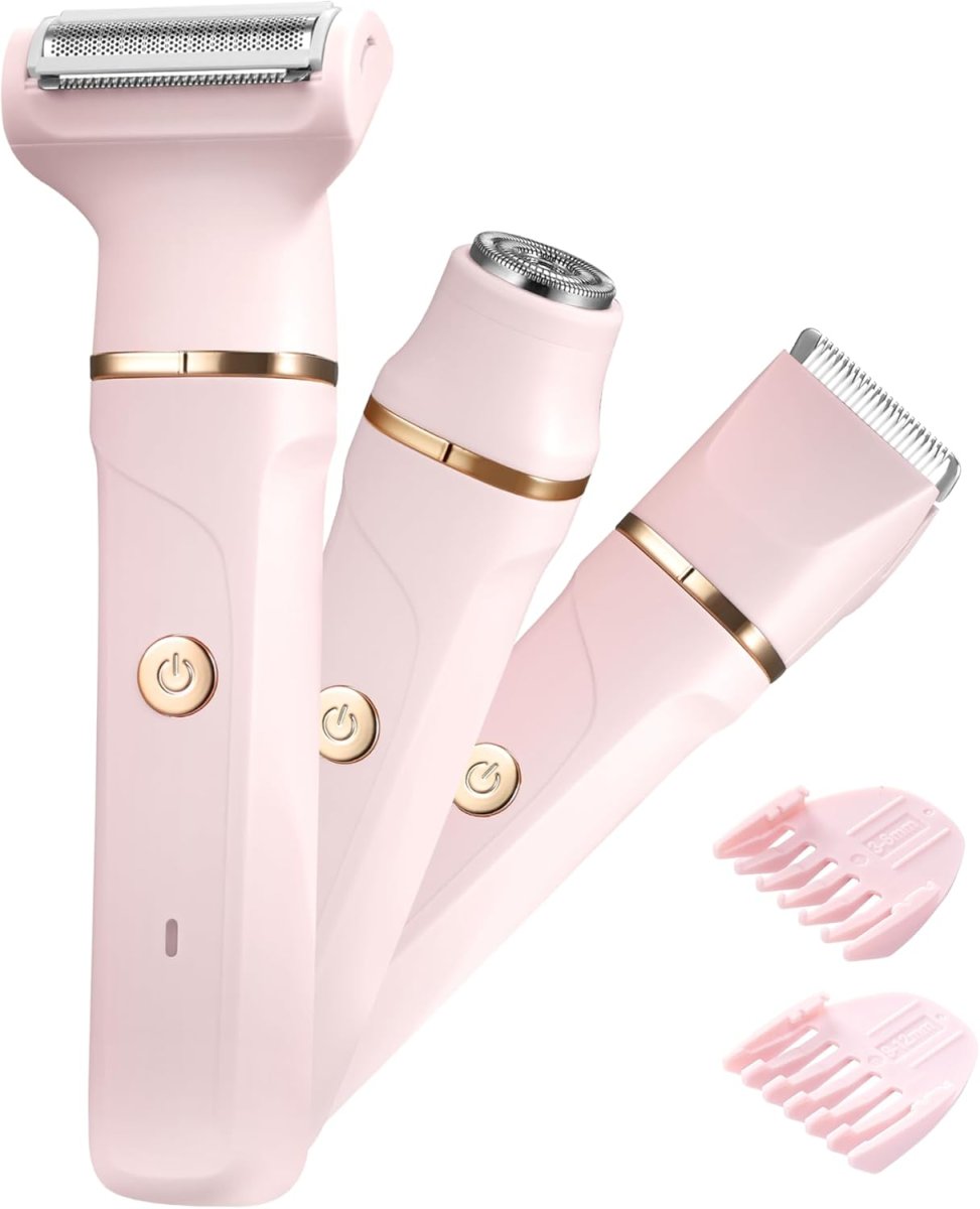 Rasierer Damen,3-In-1 Intimrasierer für Frauen,Gesichtshaarentferner für Frauen,Damenrasierer Elektrisch für Beine, Arme, Achseln und Bikinizone,Wiederaufladbarer Ipx7 Wasserdicht Trimmer Damen, Rosa